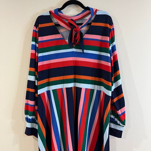 ELOQUII A-Line Puff Sleeve Dress Midi Rainbow Stripe size 24 NWTs - Picture 6 of 8